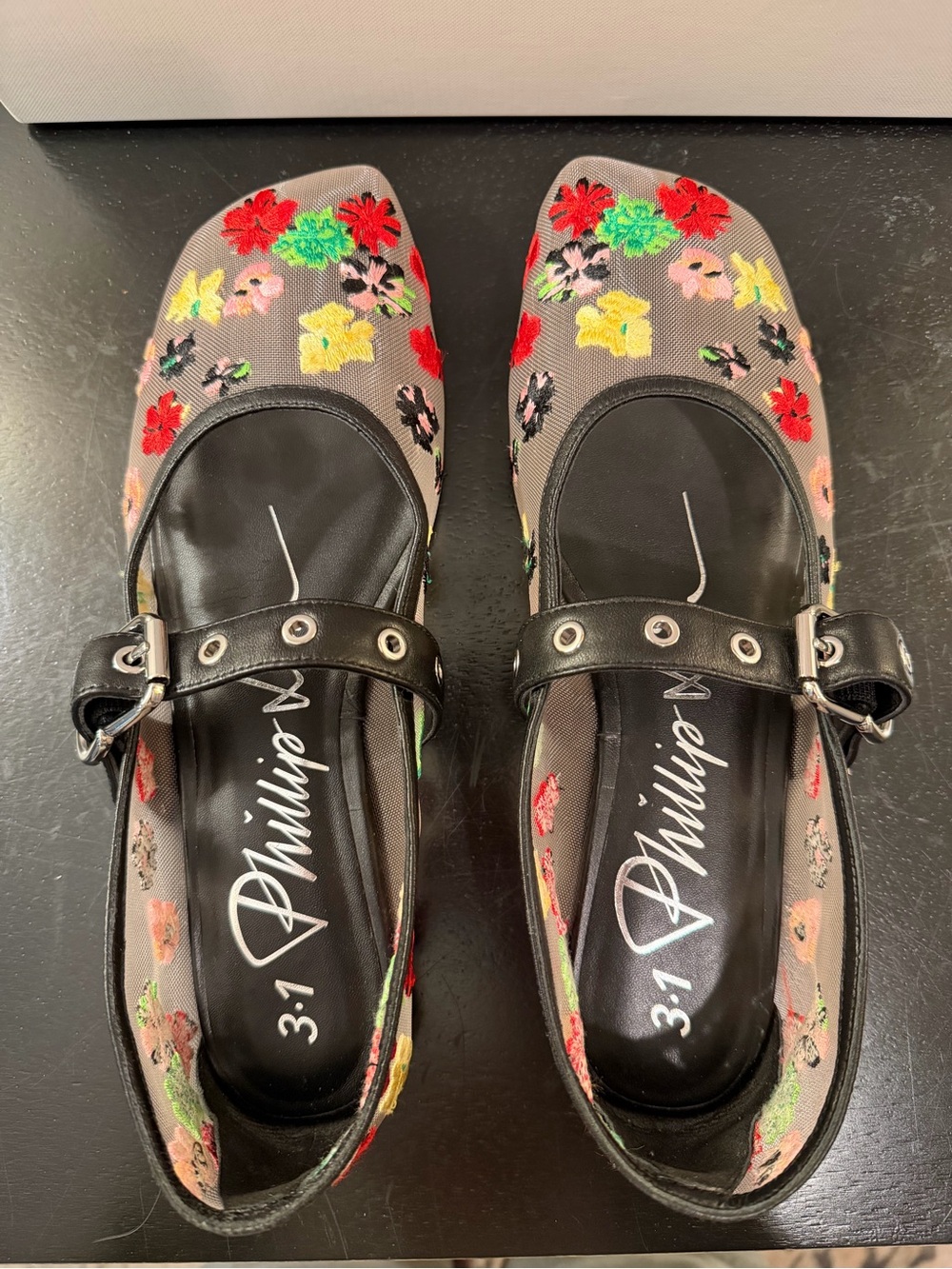 3.1 Phillip Lim Floral Embroidered Mary Jane Flats - Picture 3 of 6